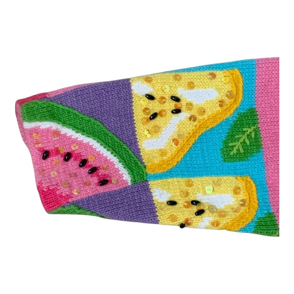 Janes Closet Cardigan Women's MEDIUM Beaded Sequins Fruit Artsy Knit Sweater - Picture 16 of 16